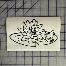 Load image into Gallery viewer, Matte black lily pad frog decal