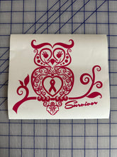 Load image into Gallery viewer, Owl Breast Cancer Survivor Decal Custom Vinyl car truck window Pink Ribbon sticker