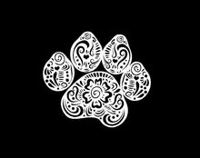 Load image into Gallery viewer, Henna Paw Print Dog Cat Animal Decal Fancy Custom Vinyl car truck window laptop sticker