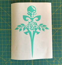 Load image into Gallery viewer, Gothic Rose Skull Sword Decal Custom Vinyl car truck window laptop Sticker