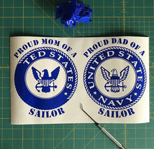 Load image into Gallery viewer, Proud Mom Dad Parent of a Navy Sailor decal Custom Vinyl car truck window Sticker