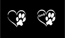 Load image into Gallery viewer, paw print heart customizable decal car truck window dog loers sticker