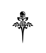 Load image into Gallery viewer, Gothic Rose Skull Sword Decal Custom Vinyl car truck window laptop Sticker