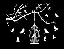 Load image into Gallery viewer, Bird cage birds on branch laptop decal sticker