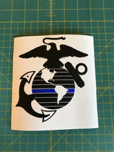 Load image into Gallery viewer, USMC EGA Thin Blue Line Decal Custom Vinyl car truck window US Marine Police Sticker