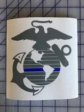 Load image into Gallery viewer, USMC EGA Thin Blue Line Decal Custom Vinyl car truck window US Marine Police Sticker
