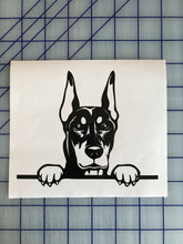 Load image into Gallery viewer, Peeking Doberman Pinscher Decal Custom Vinyl car truck window Dog sticker