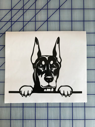 Peeking Doberman Pinscher Decal Custom Vinyl car truck window Dog sticker