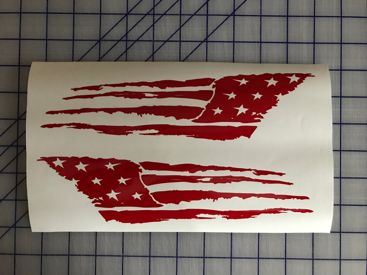 2) Distressed Tattered American Flag Bass Fish Sticker Decal Fishing USA  ModelG