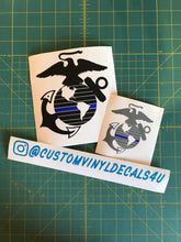 Load image into Gallery viewer, USMC EGA Thin Blue Line Decal Custom Vinyl car truck window US Marine Police Sticker