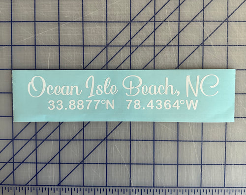 Ocean Isle Beach NC Car Decal Longitude Latitude Location Sticker