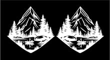 Load image into Gallery viewer, Set of 2 Mountain Lake fisherman Cornhole board decals