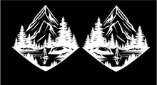 Load image into Gallery viewer, Set of 2 Mountain Lake Paddle boarder Cornhole board decals