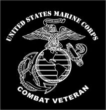 Load image into Gallery viewer, White United States Marine Corps Combat Veteran Decal, featuring the Marine Corps eagle, globe, and anchor insignia with the text 'UNITED STATES MARINE CORPS' and 'COMBAT VETERAN'.