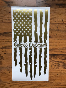 In God We Trust Distressed Tattered USA American Flag Decal custom Vinyl car truck window Sticker