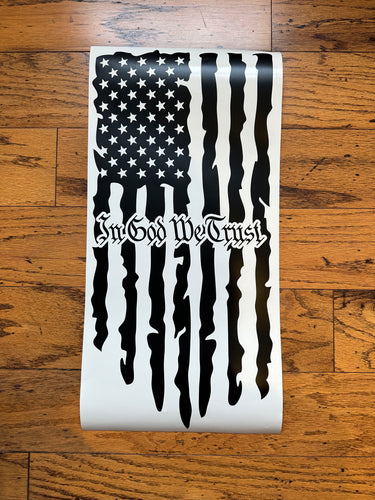 In God We Trust Distressed Tattered USA American Flag Decal custom Vinyl car truck window Sticker