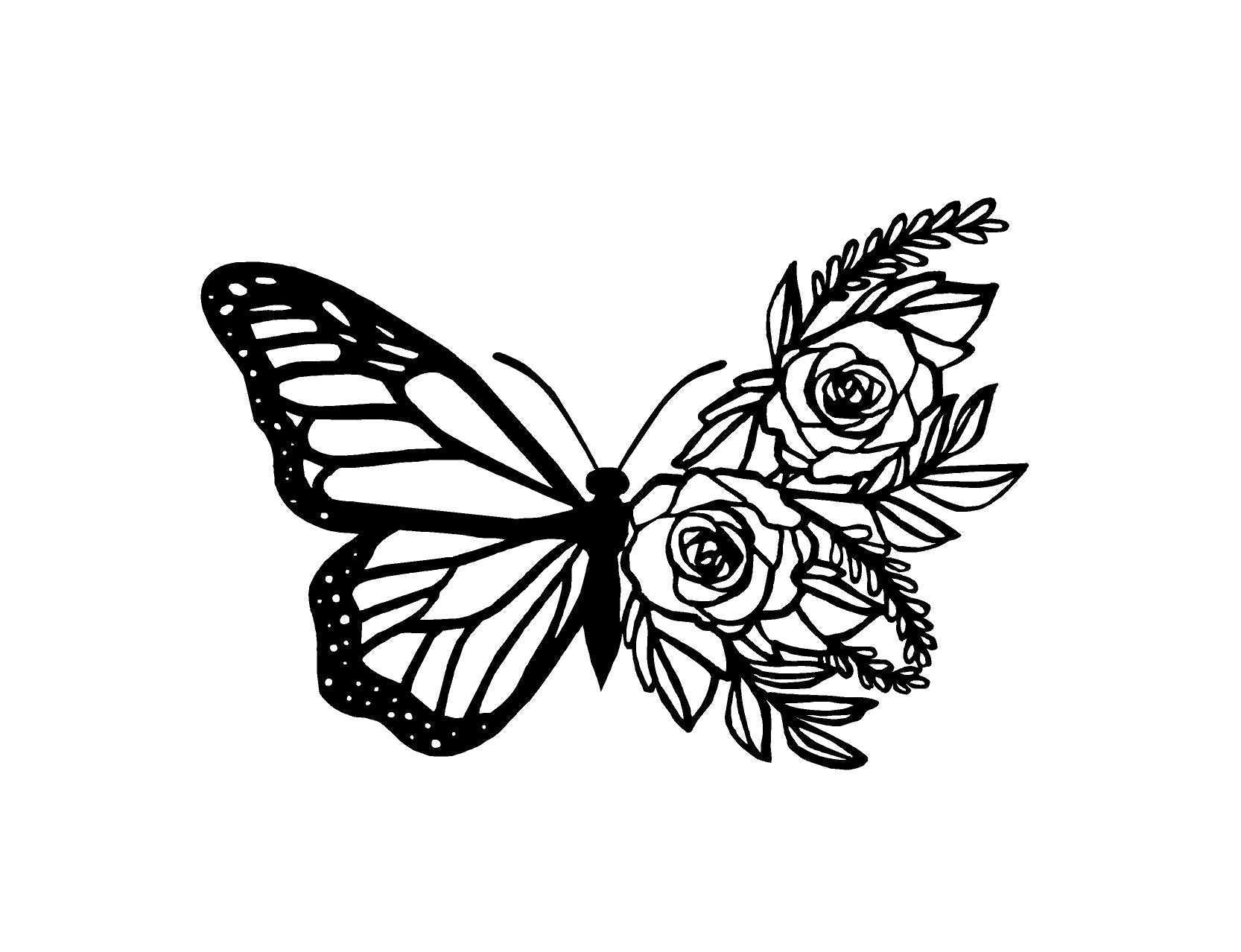 Half shape butterfly with branch and flowers Vector Image