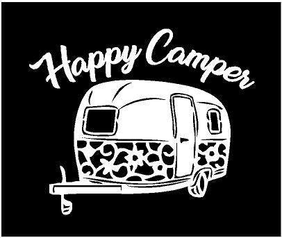 "Happy Camper" Bumper Sticker Decal - 5 Inch Vinyl, Waterproof & UV Resistant | For Car, Laptop, Window