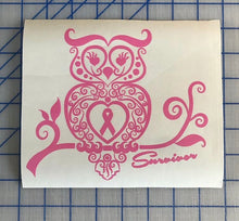 Load image into Gallery viewer, Owl Breast Cancer Survivor Decal Custom Vinyl car truck window Pink Ribbon sticker