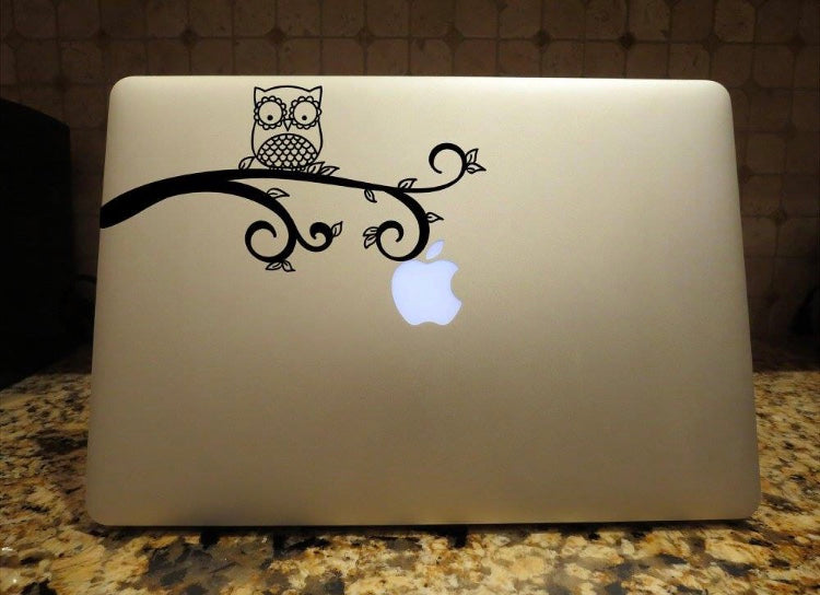 owl on a branch laptop decal car truck window sticker