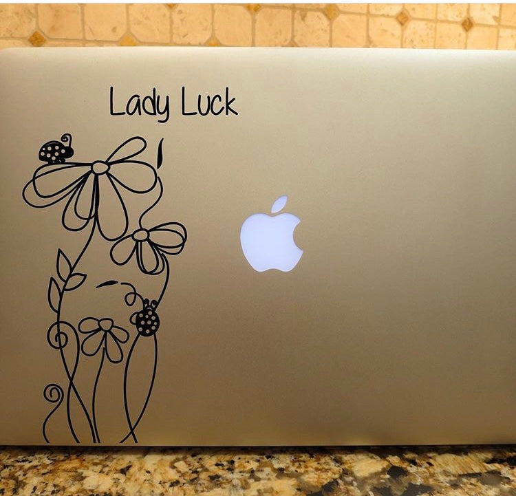 lady luck lady bug floral laptop decal car truck window sticker