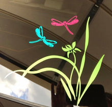 Load image into Gallery viewer, Dragonfly Flowers Decal Custom Vinyl car truck window mailbox sticker