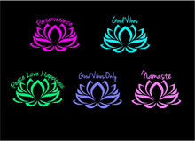 Load image into Gallery viewer, lotus flower decal namaste peace love happiness good vibes only perserverance sticker