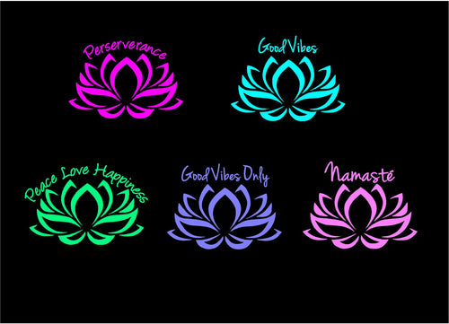 lotus flower decal namaste peace love happiness good vibes only perserverance sticker