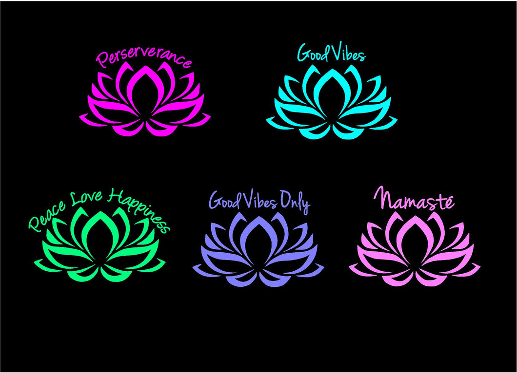 lotus flower decal namaste peace love happiness good vibes only perserverance sticker