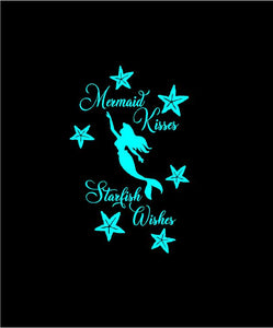 Mermaid Kisses and Starfish Wishes Decal Custom Vinyl Fairy Light Laptop Car Truck Window Sticker