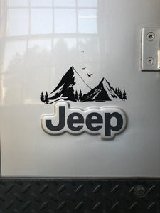 mountain range decal on Jeep