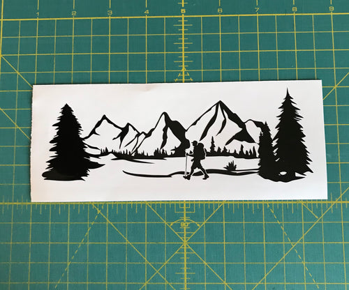 Mountain range hiker hiking car truck window decal