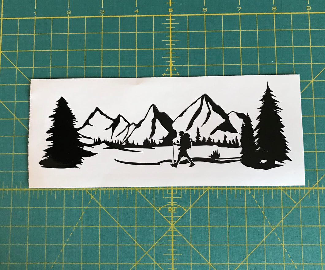 Mountain range hiker hiking car truck window decal