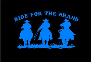 ride for the brand three cowboys riding car decal