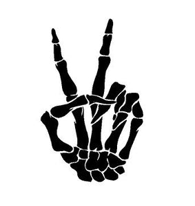 Skeleton hand peace sign car decal