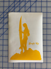 Load image into Gallery viewer, Surfs Up Surfer Girl Decal Custom Vinyl car truck window sticker
