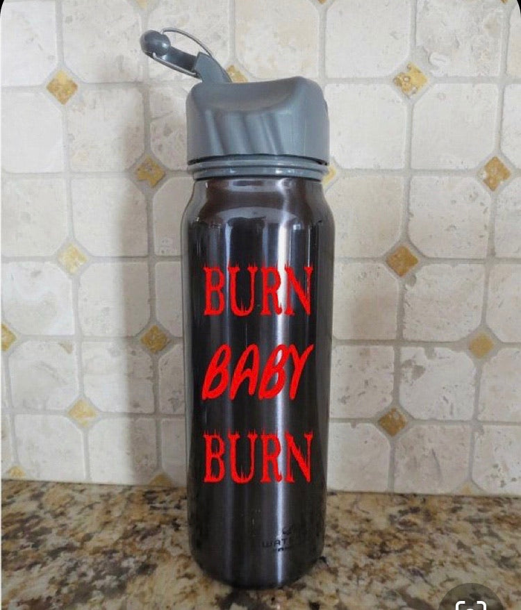burn baby burn fitness water bottle decal