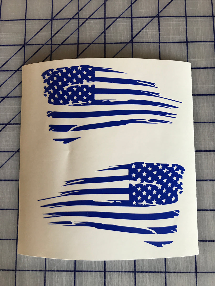Distressed Tattered America Flag Decal Set of 2 Custom Vinyl Stickers ...
