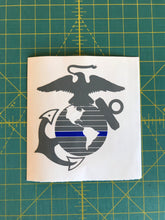 Load image into Gallery viewer, USMC EGA Thin Blue Line Decal Custom Vinyl car truck window US Marine Police Sticker
