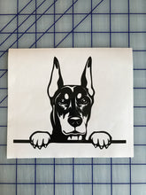Load image into Gallery viewer, Peeking Doberman Pinscher Decal Custom Vinyl car truck window Dog sticker