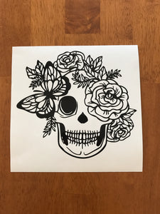 Butterfly Roses Skull Decal